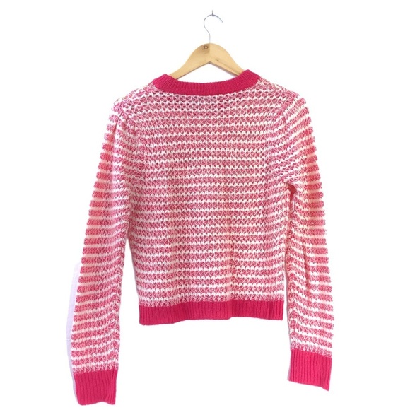 WAYF Pink White Crochet Yarn Knit Crewneck Sweater Top M - Picture 3 of 6